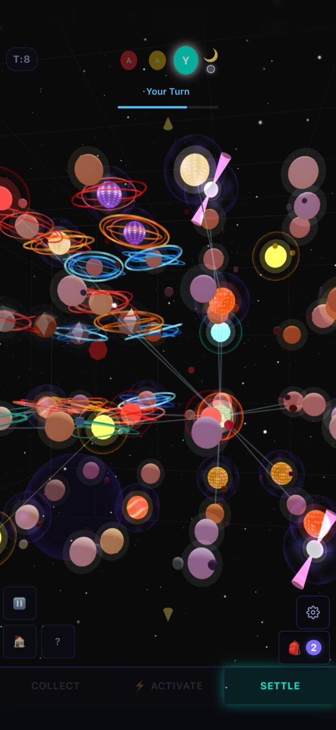 The 3D board with ringed planets