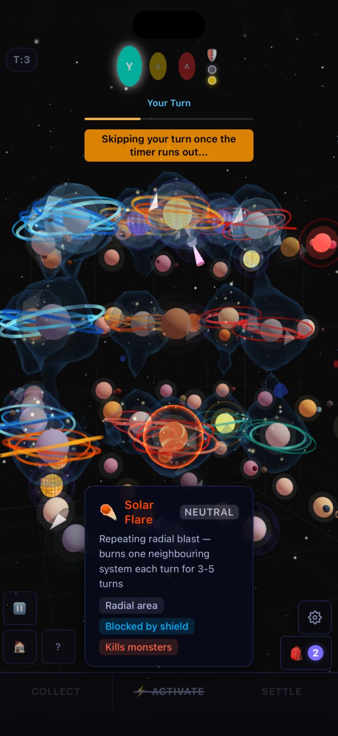 A solar flare burns neighboring systems